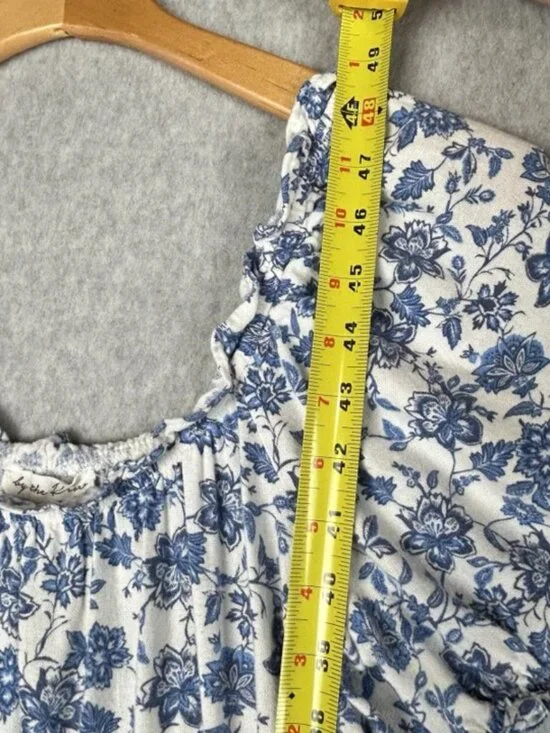 Anthropologie By The River Midi Dress Blue Floral Cutout Ruffle Tiered Cottage L - Picture 14 of 16